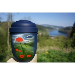 Hand Painted Biodegradable Cremation Ashes Funeral Urn / Casket – Field of Poppies